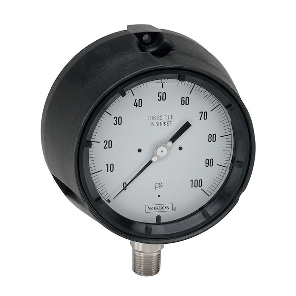 Pressure Gauge, -30 inHg to 0 to 100 psi psi, 4-1/2 in Dial, 1/4 in; 1/2 in NPT, Bottom Location